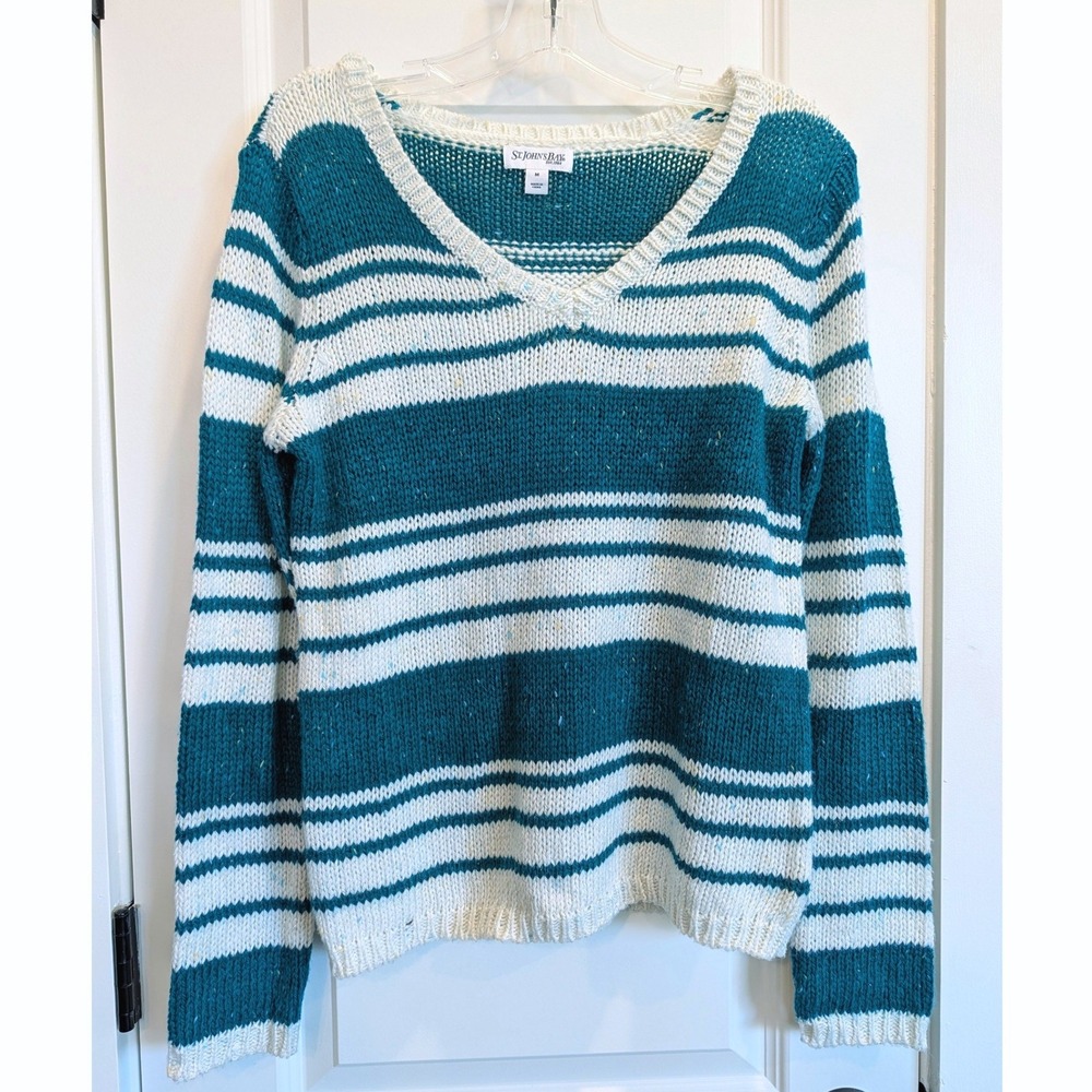 St. John's Bay Striped V-Neck Sweater Teal